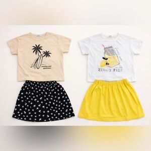 2 H&M Girls Summer Outfit Bundle Palm Tee + Lemon Tee & Skirts Size 13-14Y